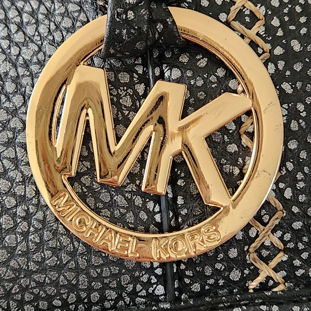 Michael Kors Black Pebbled Leather Satchel with Gold Hardware 22 Inch Straps - Picture 2 of 13